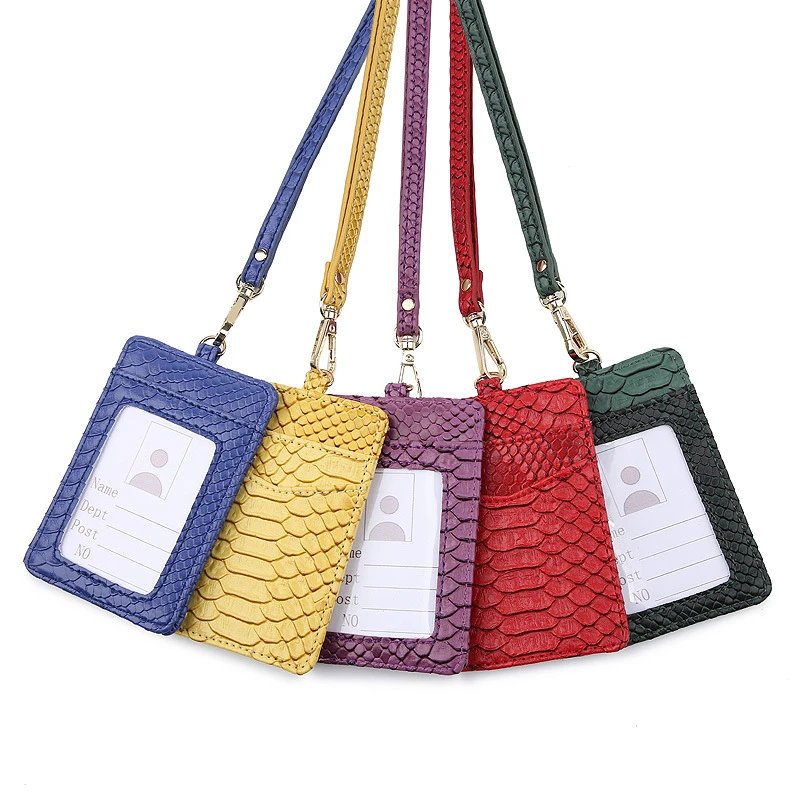 Leather Card Holder Multicolour Snake Pattern ID Badge