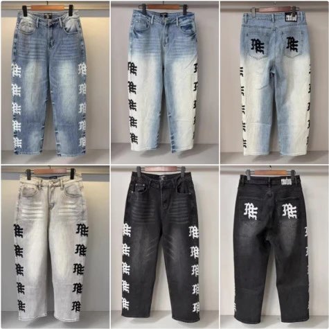 Denim Trousers Black White Printed Casual Trousers