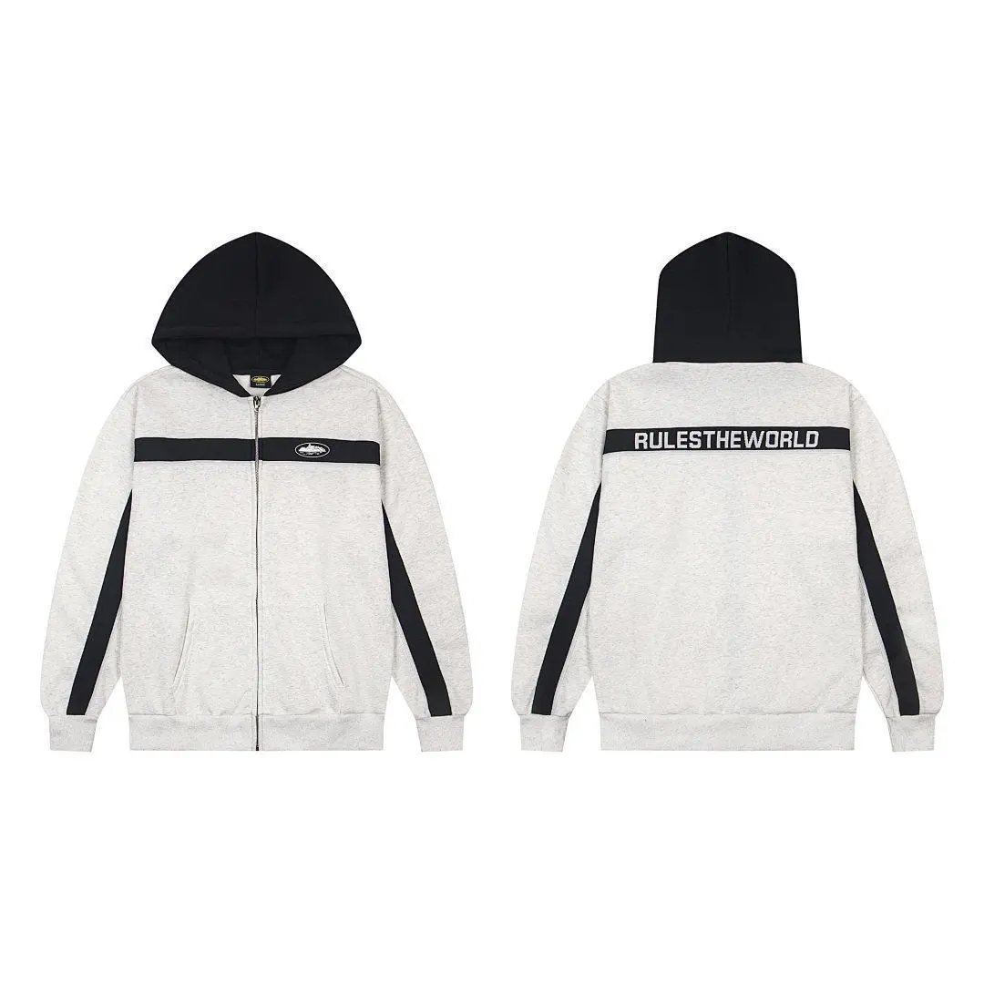 Rule The World Zip Hoodie Grey And Black Casual Jacket