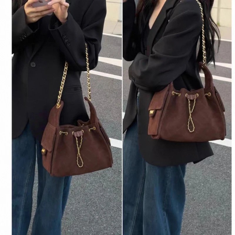 Brown Suede Chain Strap Shoulder Bag Fashion