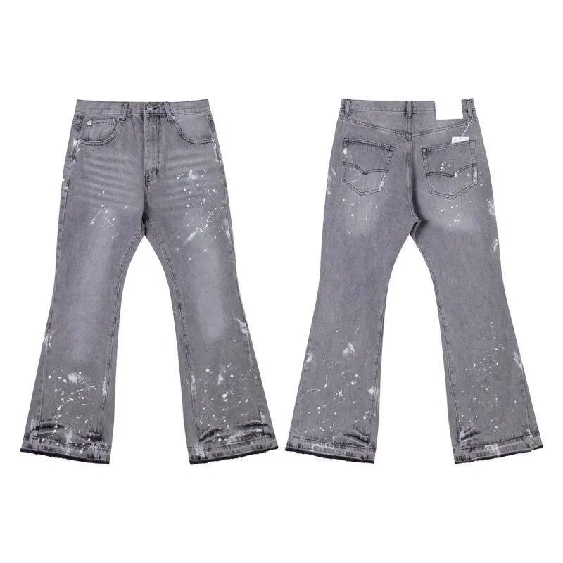 Grey Paint Splatter Flared Jeans