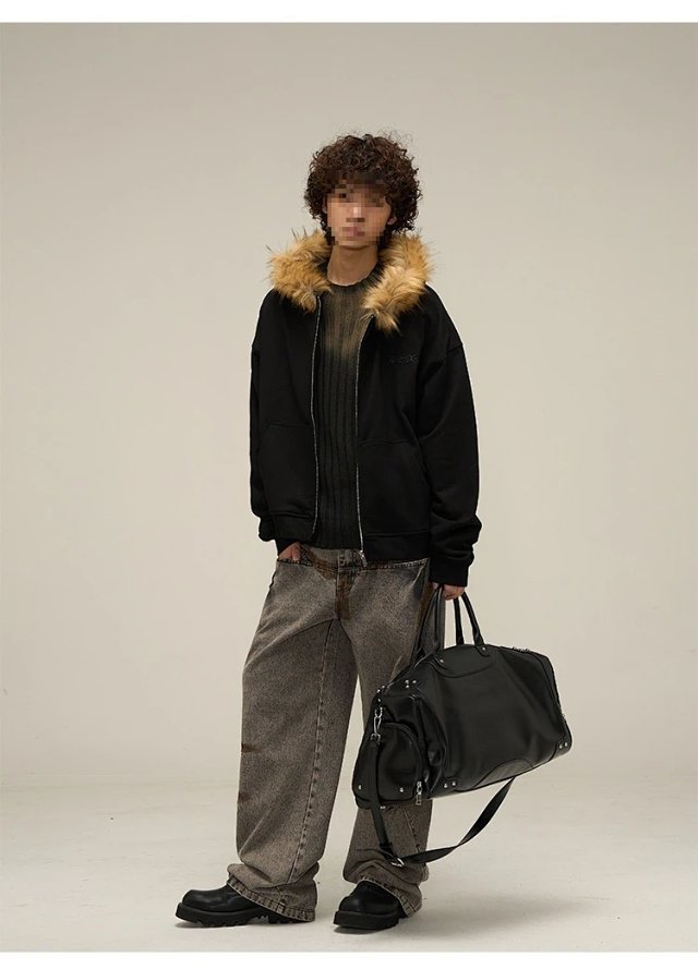 Windy HEXT Light Grey Fur-Trim Zip-Up Hoodie: seller detail photo 6