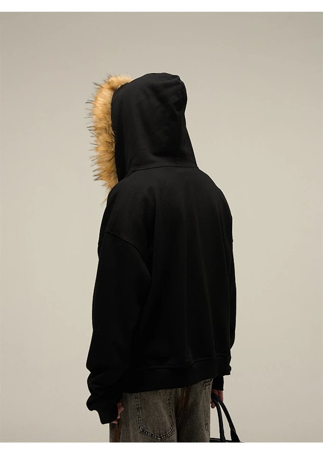 Windy HEXT Light Grey Fur-Trim Zip-Up Hoodie: seller detail photo 11
