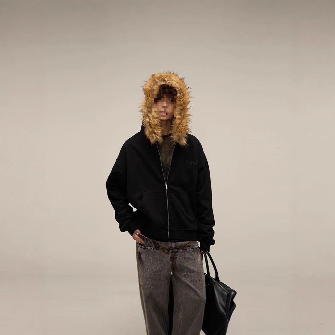 Windy HEXT Light Grey Fur-Trim Zip-Up Hoodie | 2 colorways