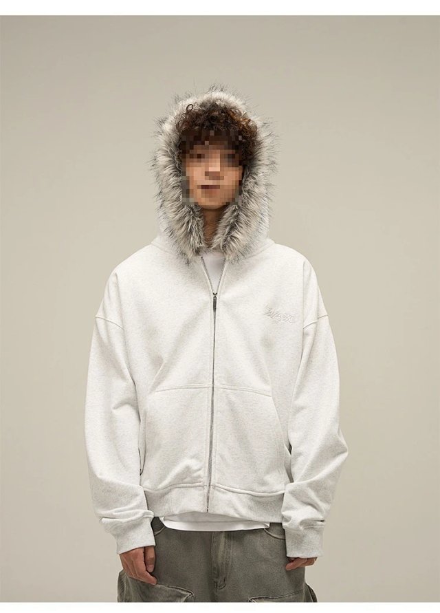 Windy HEXT Light Grey Fur-Trim Zip-Up Hoodie: seller detail photo 4