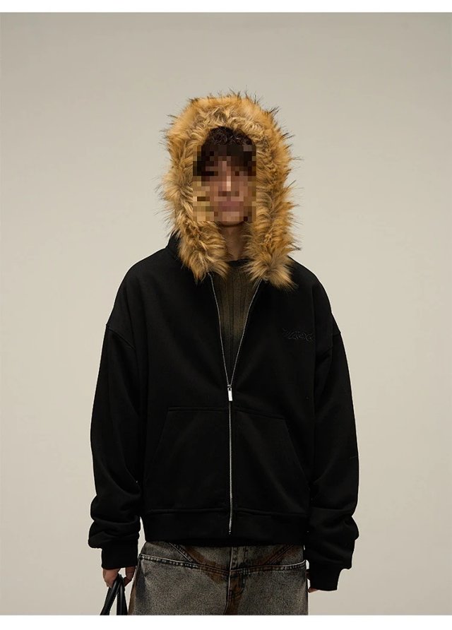 Windy HEXT Light Grey Fur-Trim Zip-Up Hoodie: seller detail photo 9