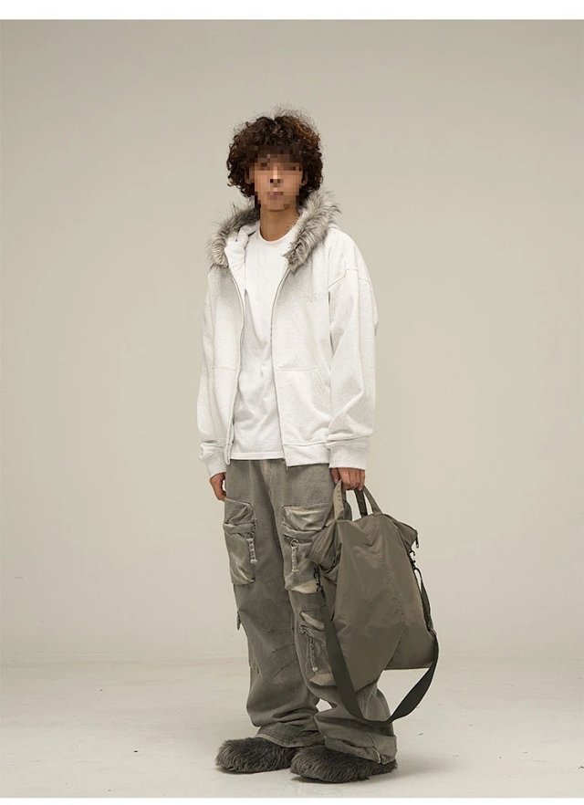 Windy HEXT Light Grey Fur-Trim Zip-Up Hoodie: seller detail photo 2