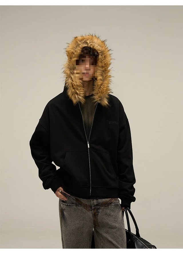 Windy HEXT Light Grey Fur-Trim Zip-Up Hoodie: seller detail photo 8
