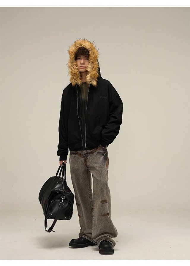 Windy HEXT Light Grey Fur-Trim Zip-Up Hoodie: seller detail photo 7