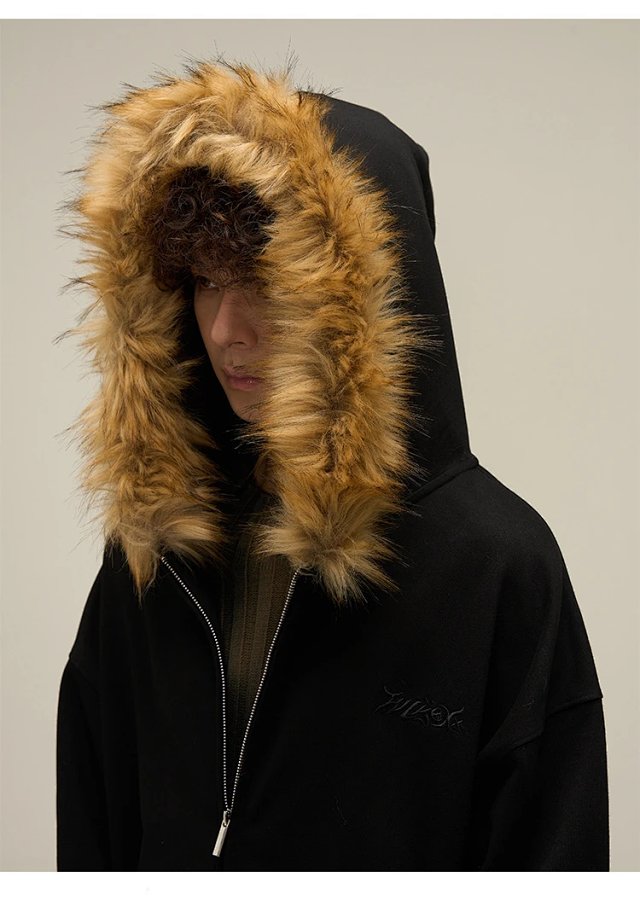 Windy HEXT Light Grey Fur-Trim Zip-Up Hoodie: seller detail photo 12