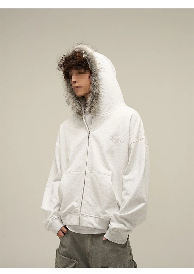 Windy HEXT Light Grey Fur-Trim Zip-Up Hoodie: seller detail photo 5