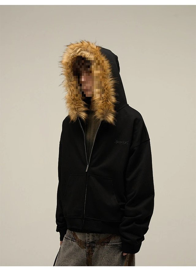 Windy HEXT Light Grey Fur-Trim Zip-Up Hoodie: seller detail photo 10