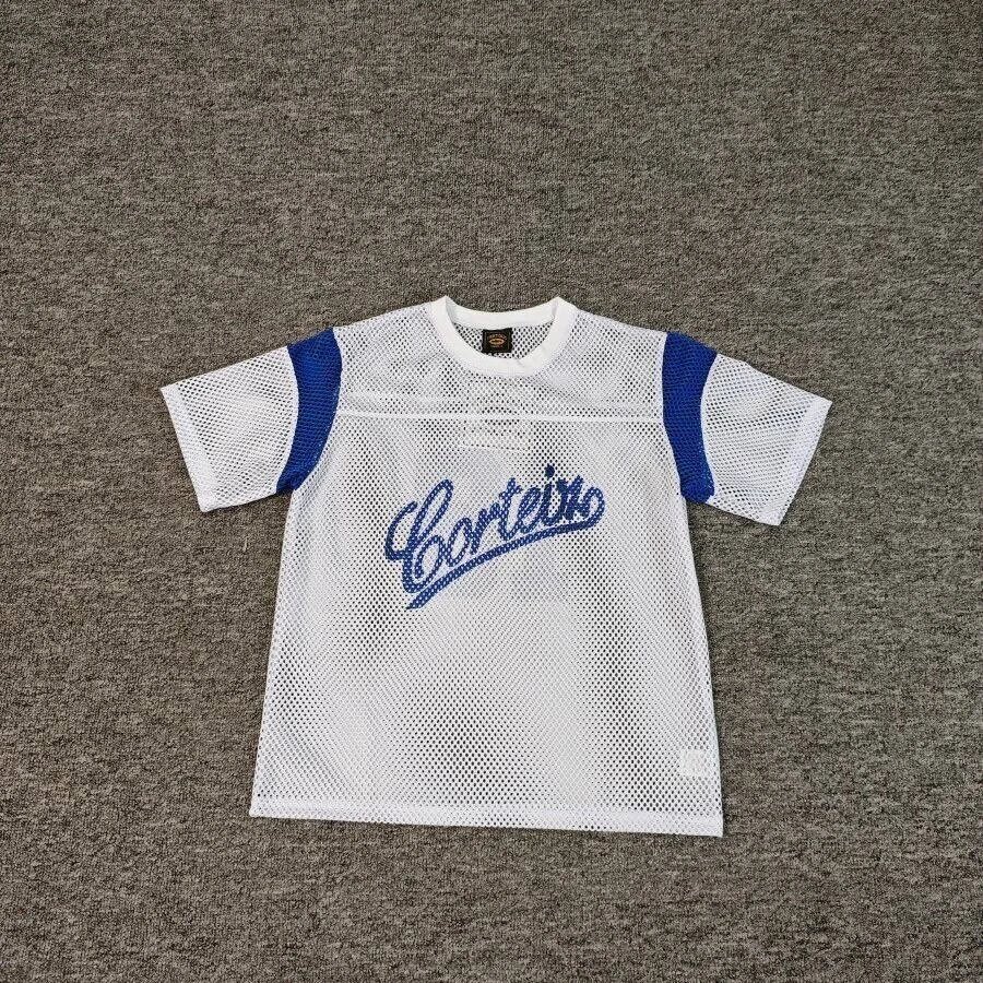 Corteiz White Mesh T-Shirt with Blue Sleeves