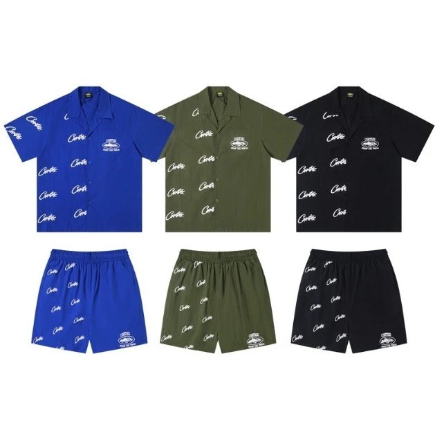 Cortie Blue/Green/Black Short Sleeve Shirt and Shorts Set