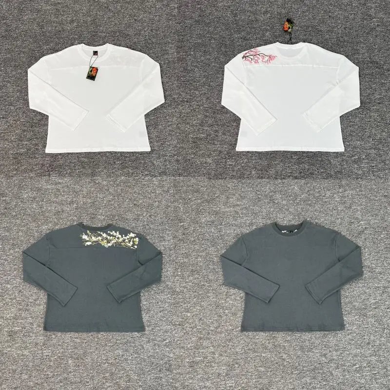 White and Grey Long Sleeve T-Shirts with Embroidery Details