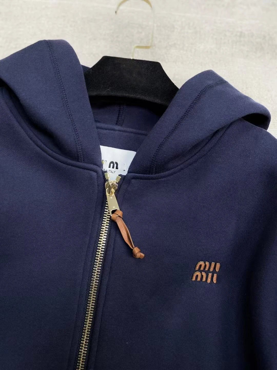 Miu Miu Logo-Embroidered Navy Zip-Up Hoodie - 7