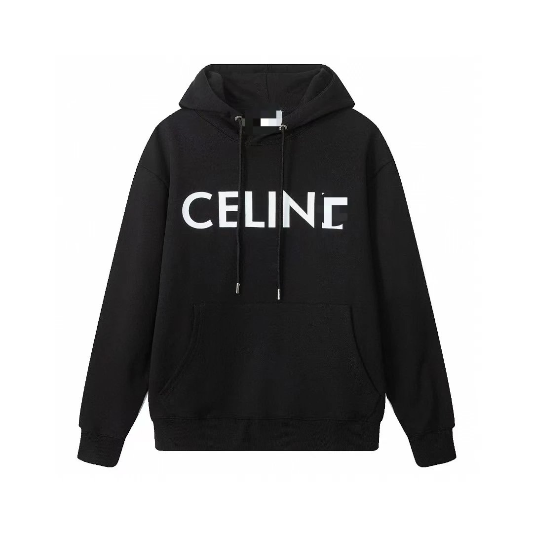 Celine Logo Print Black Hoodie - 7