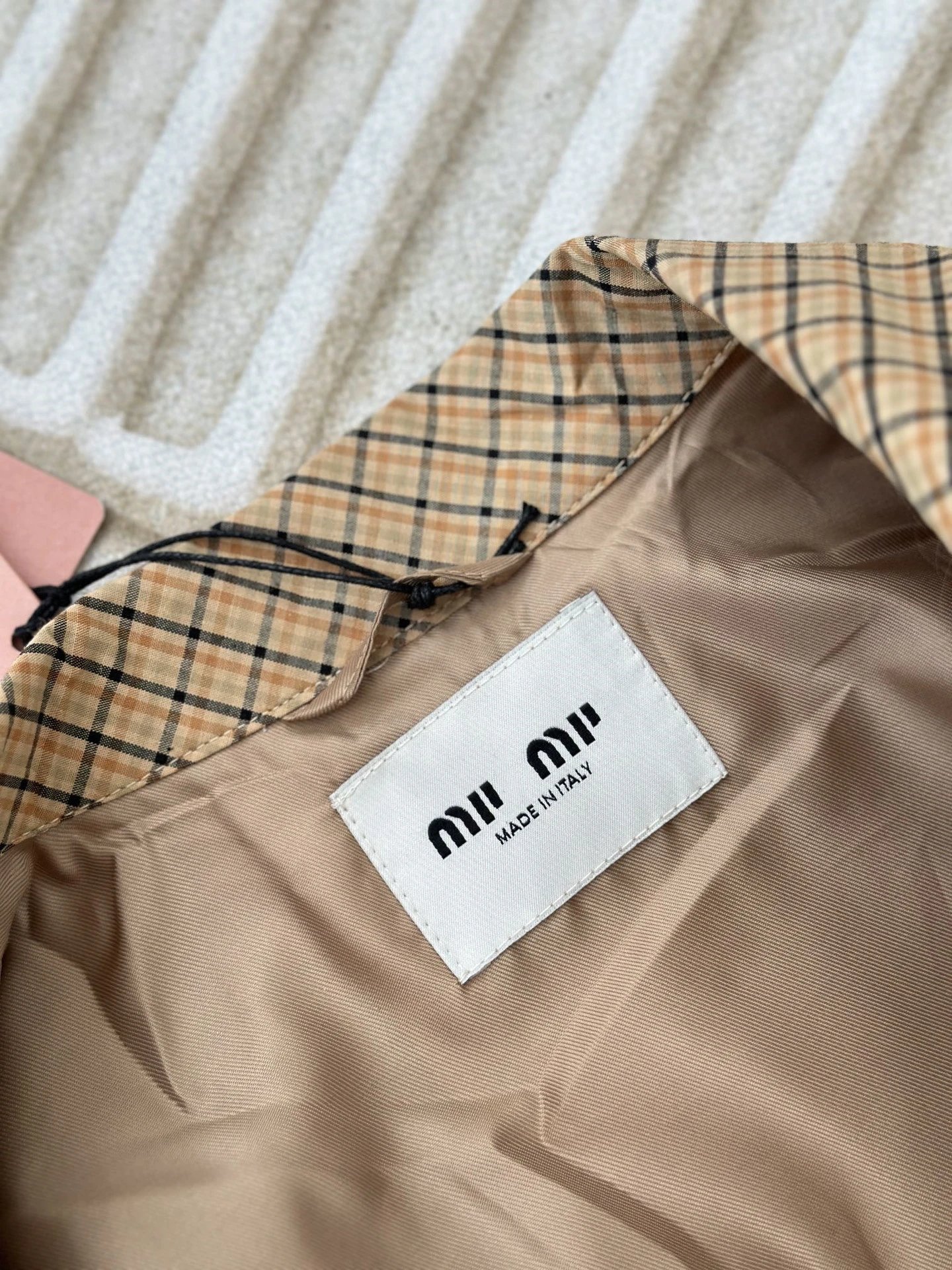 Miu Miu Grid-Print Windbreaker Jacket in Beige - 10
