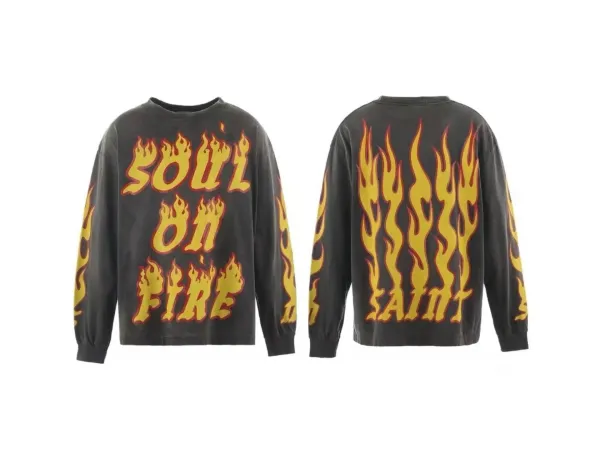 Saint Laurent Soul On Fire Flame Print Long-Sleeve T-Shirt Black - 1