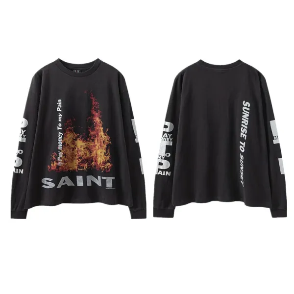 Saint Laurent Sunrise to Sunset Flame Print Long Sleeve T-Shirt Black - 1