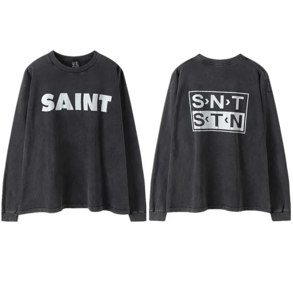 Saint Laurent Saint Logo Washed Black Long-Sleeve T-Shirt - 1