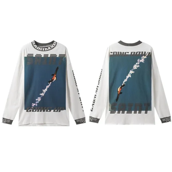 Saint Michael Going Up/Down Long Sleeve Graphic T-Shirt White - 1