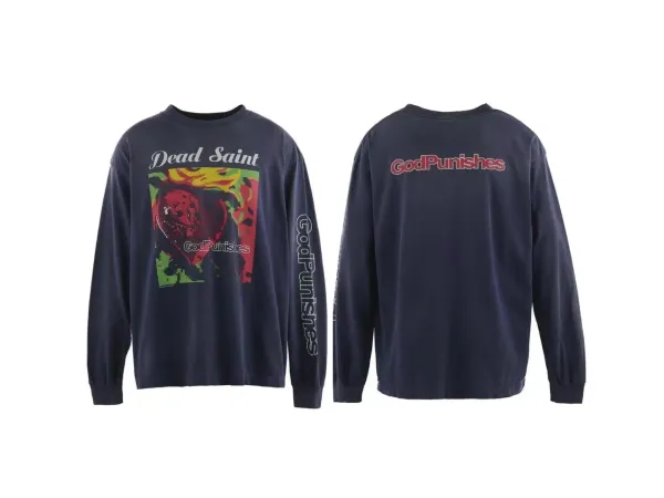 GodPunishes x Dead Saint Graphic Long-Sleeve T-Shirt Navy - 1