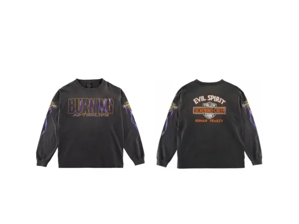 SICKENING-CREEP x EVIL SPIRIT Burning Afterlife Long Sleeve T-Shirt Black - 1