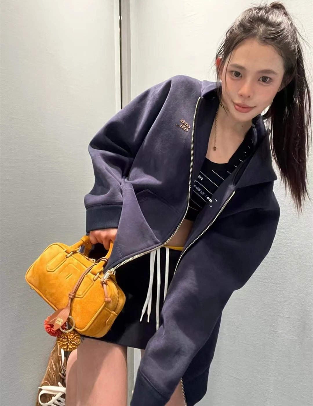 Miu Miu Logo-Embroidered Navy Zip-Up Hoodie - 5