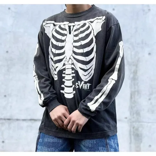 Vetements x骷髅印花 Oversized Long-Sleeve T-Shirt Black - 1