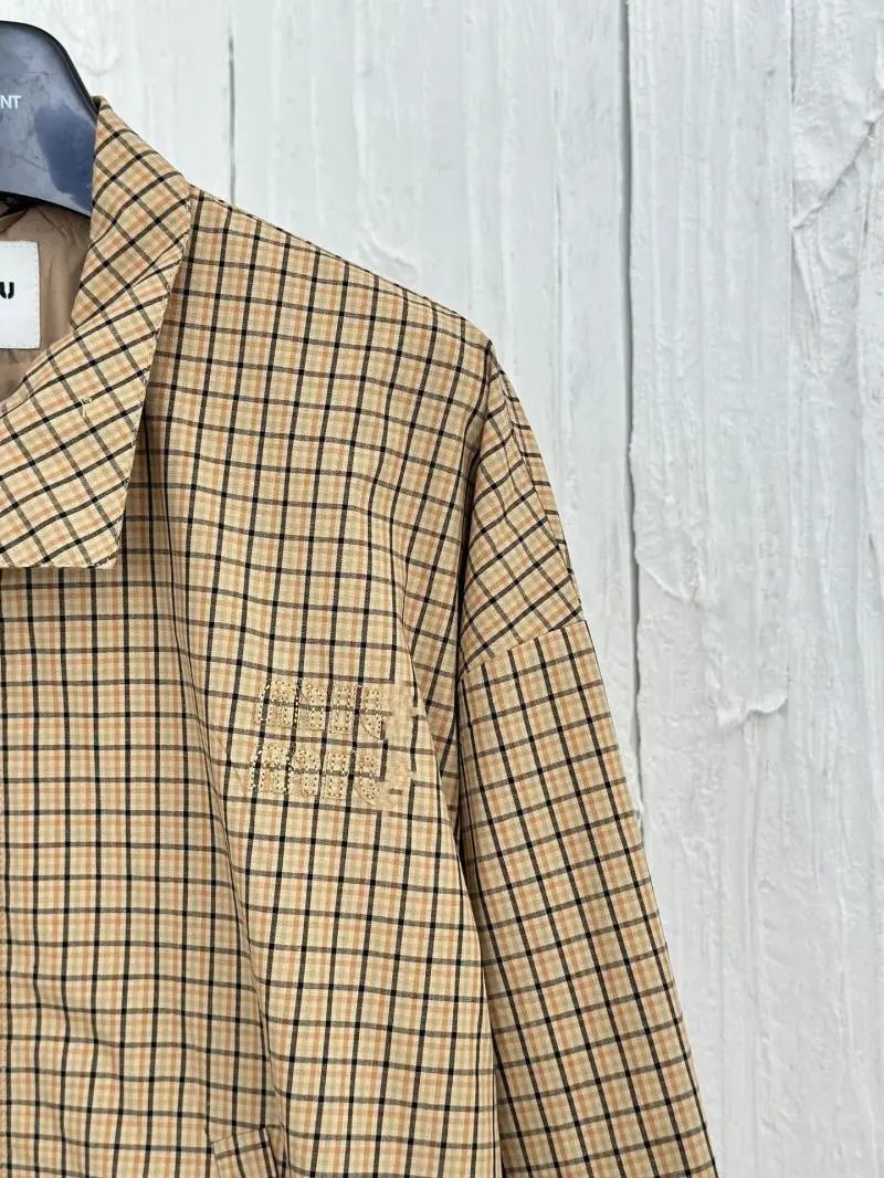 Miu Miu Grid-Print Windbreaker Jacket in Beige - 12