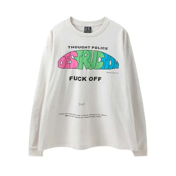 Thought Police Destruction Graphic Long-Sleeve T-Shirt White - 1