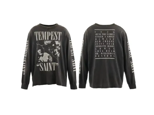 Tempest "Saint" Distressed Long-Sleeve T-Shirt Black - 1
