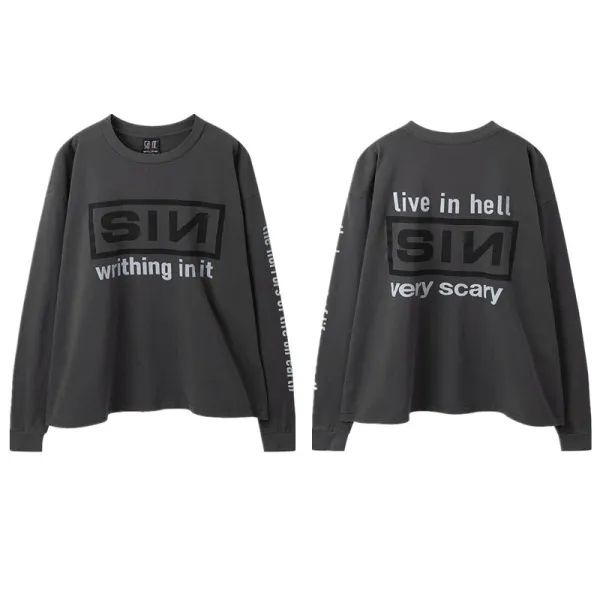 SIN Live in Hell Long Sleeve T-Shirt Charcoal Gray - 1
