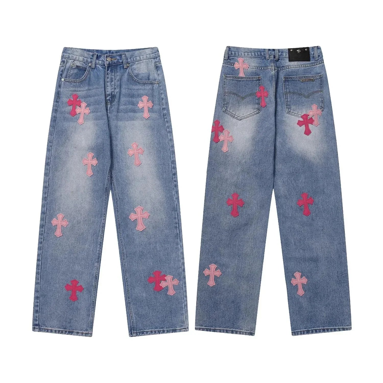 Klxkz Nzk Personalized Washed Sutra Patch Denim Jeans