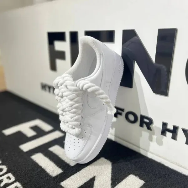 Nike Air Force 1 Low White with Pink Braided Laces Sneakers - 11