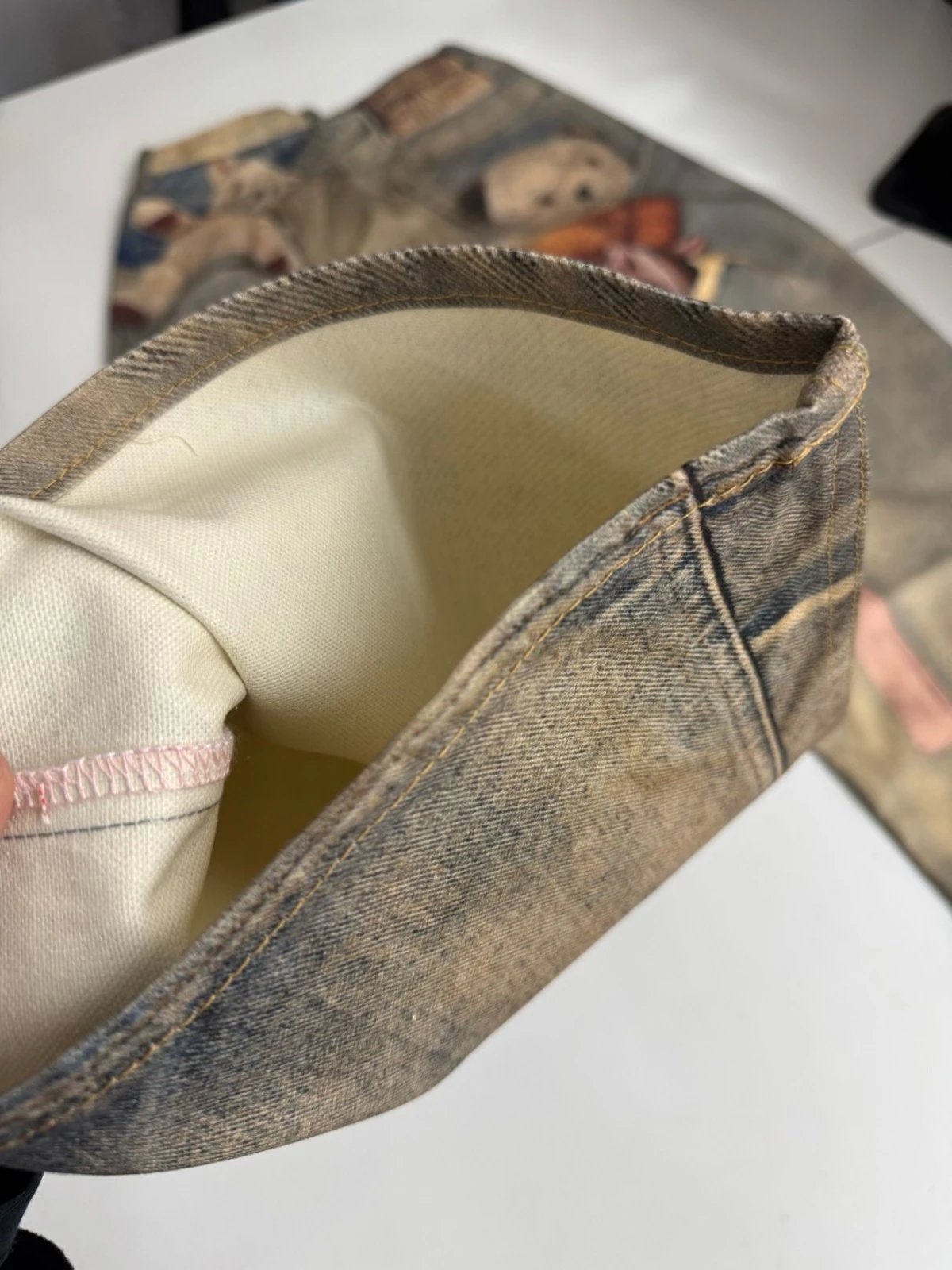 Maison Margiela x Teddy Bear Print Distressed Wide-Leg Jeans with Embellished Plush Scarf - 21
