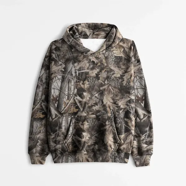 Camouflage Print Hoodie with Forest Pattern - 1