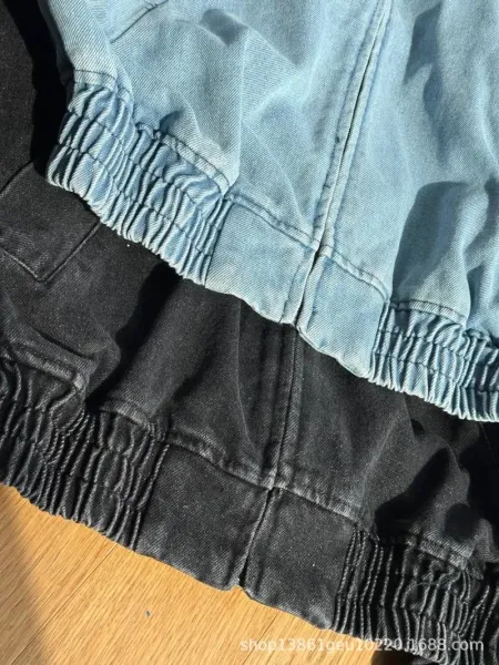 Design Denim Bomber Jacket with Triple Stripe Detail Black - 7