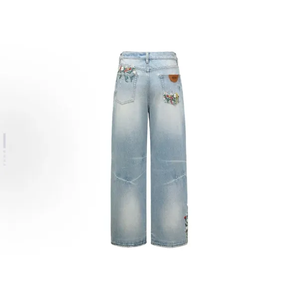 Gucci Floral-Embroidered Wide-Leg Cropped Jeans - 5