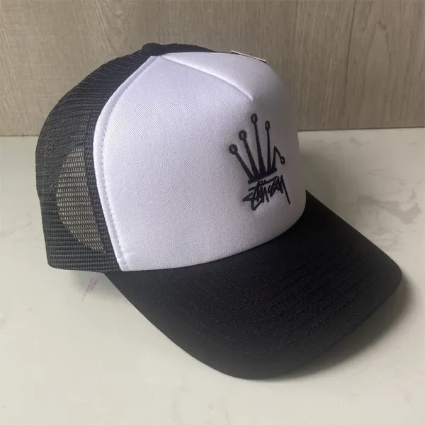 Stüssy Crown Logo Trucker Cap White/Black Baseball Cap - 4