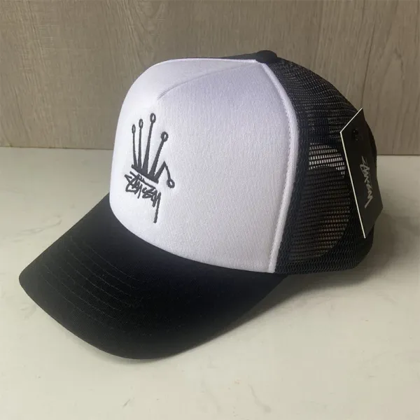 Stüssy Crown Logo Trucker Cap White/Black Baseball Cap - 3