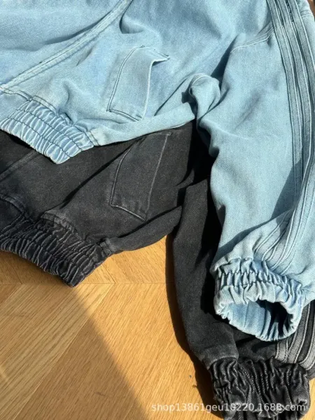Design Denim Bomber Jacket with Triple Stripe Detail Black - 5