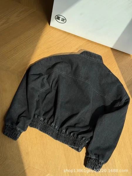 Design Denim Bomber Jacket with Triple Stripe Detail Black - 16