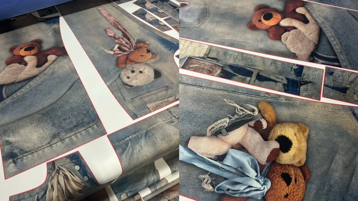 Maison Margiela x Teddy Bear Print Distressed Wide-Leg Jeans with Embellished Plush Scarf - 10