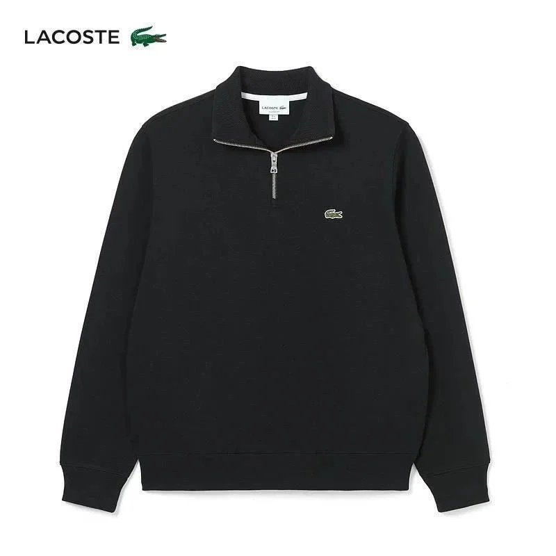 Lacoste Tracksuits Crocodile-logo hooded zip tracksuit — Black half-zip