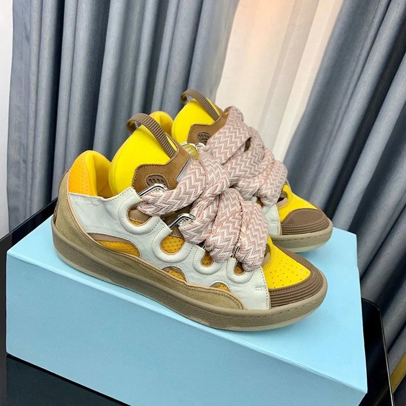 Lanvin Sneakers Low-Top with Oversized Braided Laces — Silver