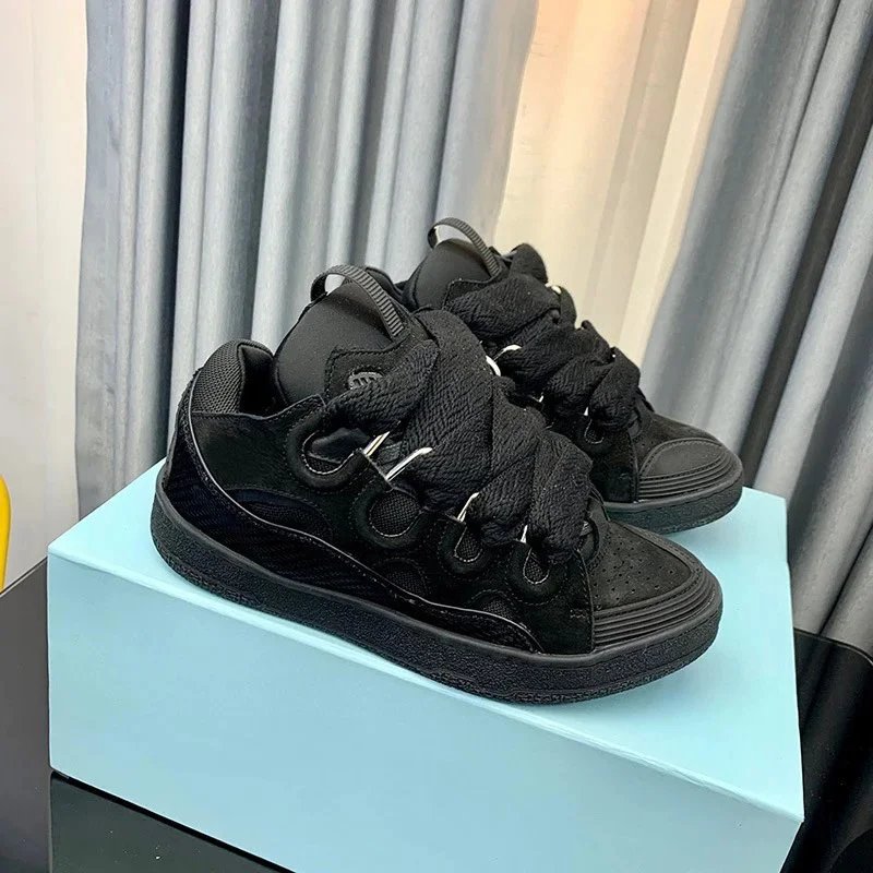 Lanvin Sneakers Low-Top with Oversized Braided Laces — Crimson color