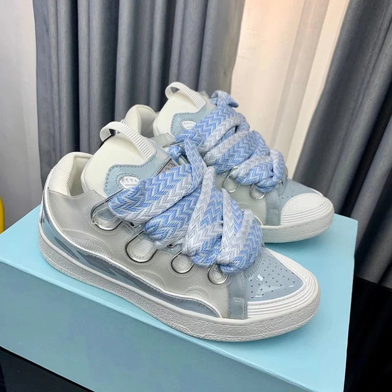 Lanvin Sneakers Low-Top with Oversized Braided Laces — Coral color