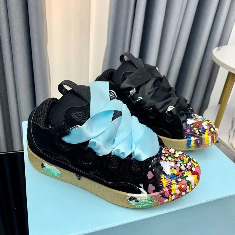Lanvin Sneakers Low-Top with Oversized Braided Laces — Yellow